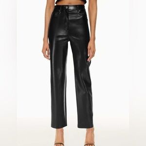 Wilfred Aritzia  Sleek Gothic Black Leather High Rise Straight Leg Pants Sz 6
